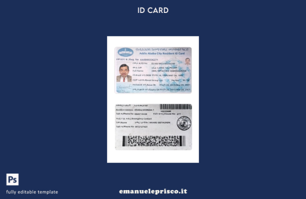 modello di carta d'identità residente ad Addis Abeba in stile verificato